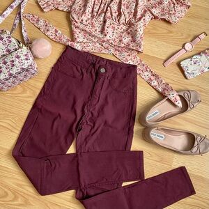 Vintage High-Rise Skinny Jeans in Deep Wine Burgundy